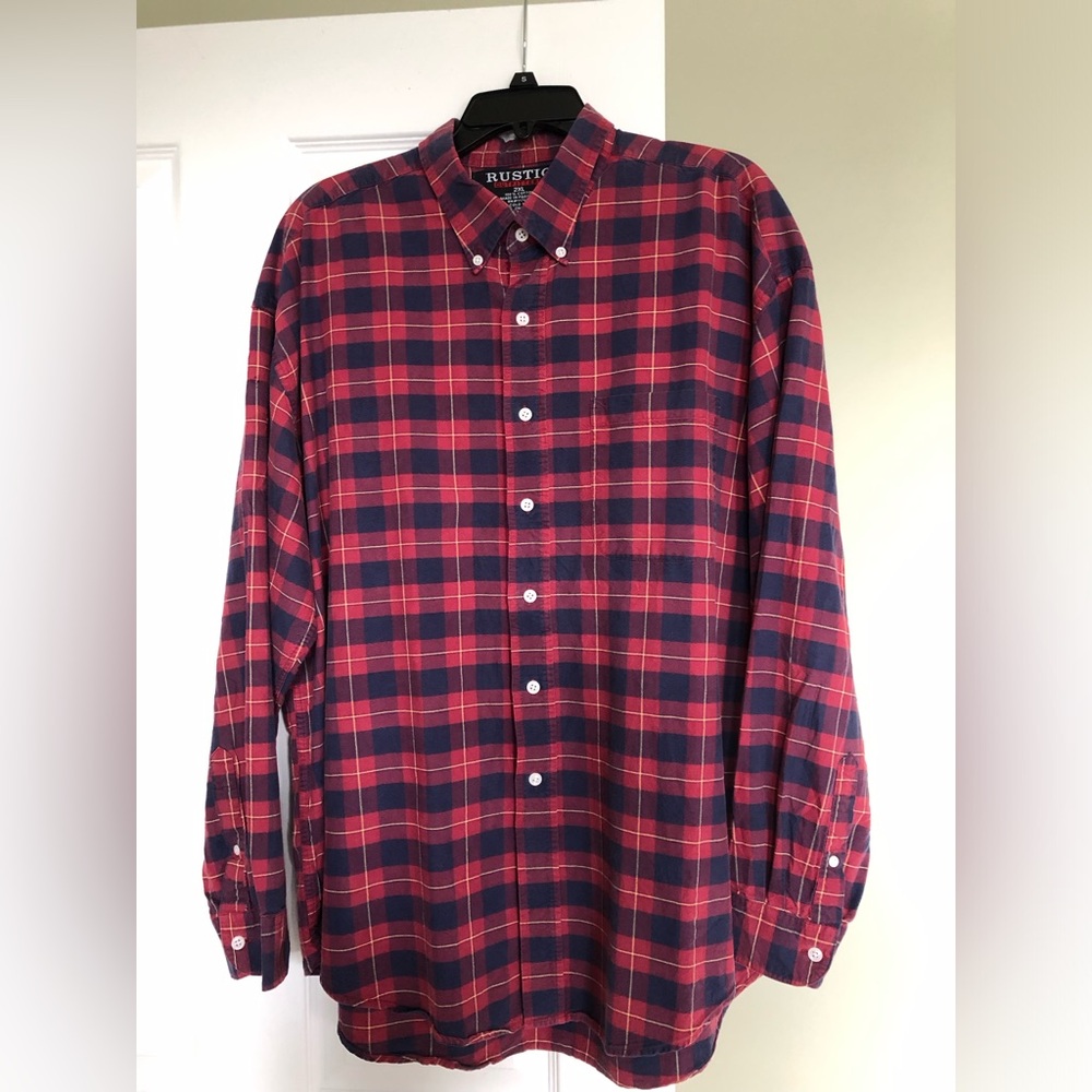 Red Plaid Button-Down Long Sleeve Shirt 2XL, Pet Free/Smoke Free Home, No Flaws